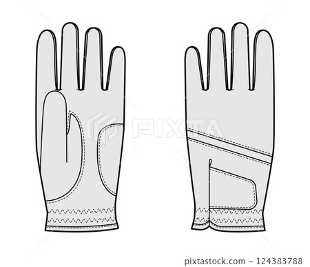 Golf Gloves Fashion hand accessory clothing technical illustration garment. Vector front palm back view for Men, women 124383788