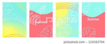 Summer set poster abstract and floral elements. Design social media posts, landing pages, and apps. Vector illustration. 124383794