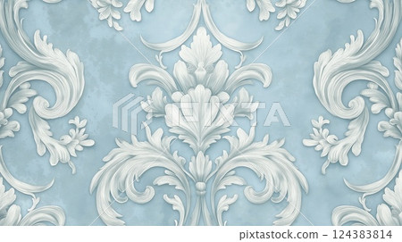 White damask pattern on blue background White damask pattern on blue background 124383814