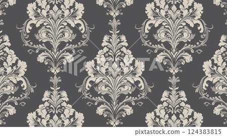 White damask pattern on black 124383815