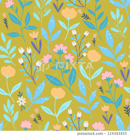Seamless pattern with cute gentle doodle flowers. Feminine romantic print for scrapbooking and textile.  124383855