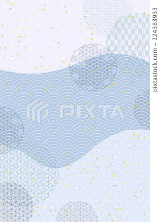 Summer greetings, summer, blue, Japanese pattern, background Summer greetings, summer, blue, Japanese pattern, background 124383933