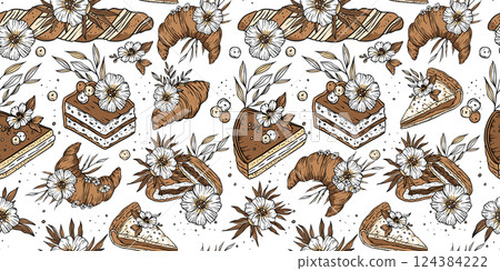 Bakery vintage seamless pattern retro cooking food Bakery vintage seamless pattern retro cooking food 124384222
