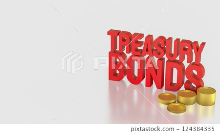 The Red treasury bond and gold coins for Business 3d Rendering. 124384335