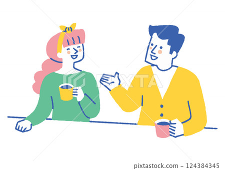 夫妻在家邊喝咖啡邊聊天_顏色 124384345