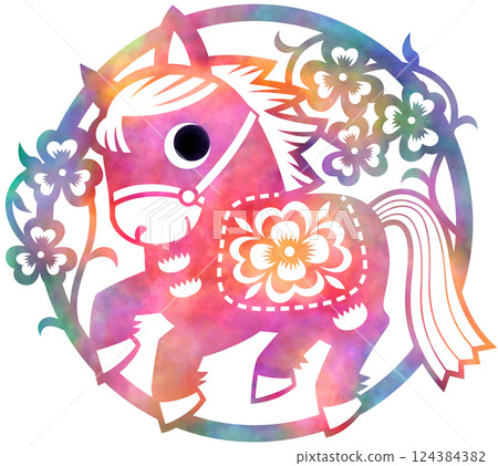 剪紙馬五彩斑斕 剪紙馬五彩斑斕 124384382