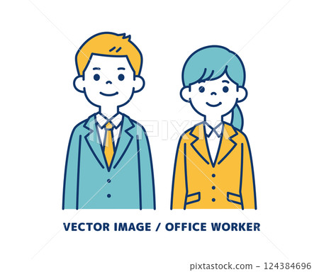年輕男女上班族的簡單向量插圖素材_線條可編輯 124384696