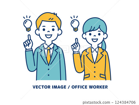 A simple vector illustration of a male and female office worker who has come up with a good idea_Line editable 124384706