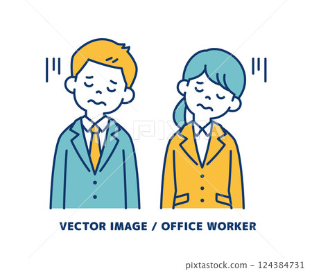 Simple vector illustration of male and female office workers with slumped shoulders and disappointment_Line editable 124384731