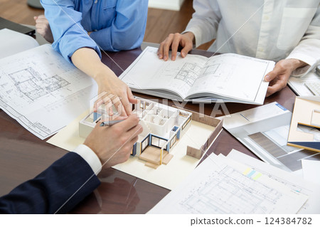 Housing sales meeting scene hands no face 124384782