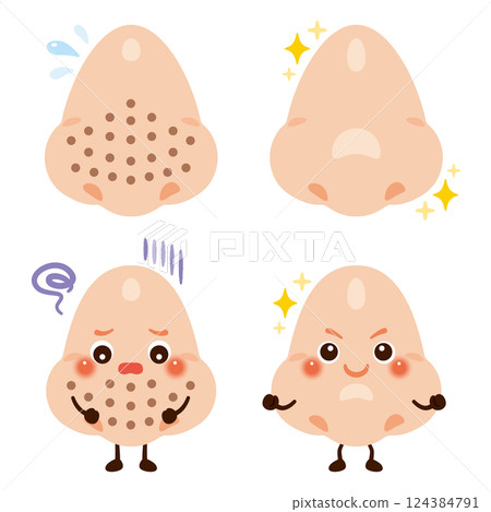 Character illustration of a beautiful nose and a nose with noticeable pores 124384791