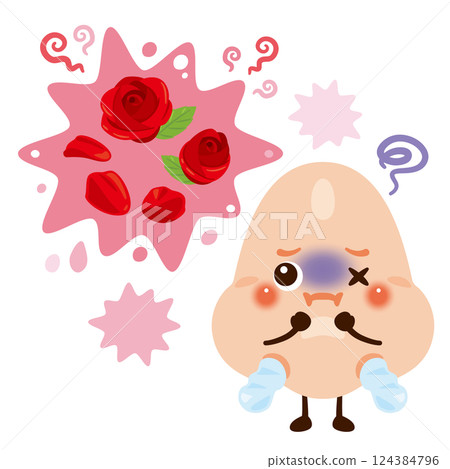 Character illustration of a nose reacting to a strong scent 124384796