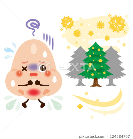 Character illustration of a nose affected by pollen 124384797