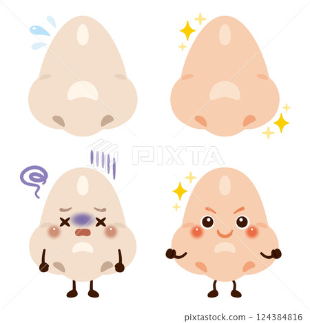 A character with a gloomy nose and a character with a lively nose 124384816