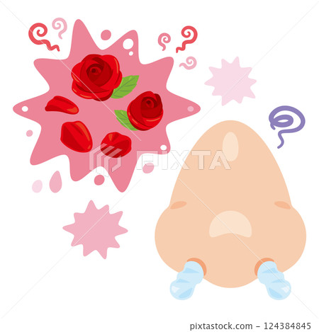 Illustration of a nose reacting to a strong scent 124384845