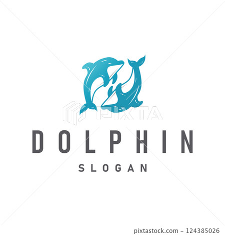 ocean animal silhouette design dolphin logo concept with black silhouette minimalist simple illustration of ocean product brand template 124385026