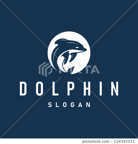 ocean animal silhouette design dolphin logo concept with black silhouette minimalist simple illustration of ocean product brand template 124385031
