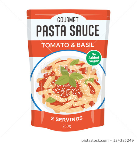 Pouch packaged pasta sauce Pouch packaged pasta sauce 124385249