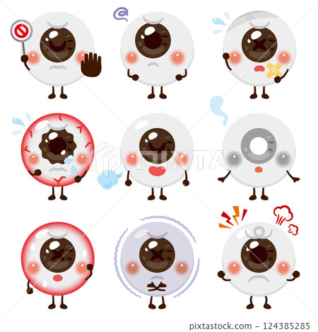 Characters with eyes in various states 124385285