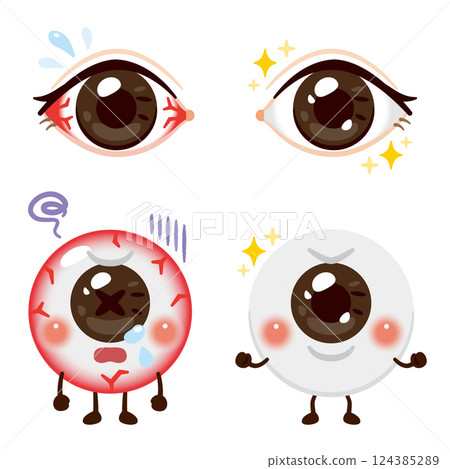 A character with gloomy eyes and a character with cheerful eyes 124385289