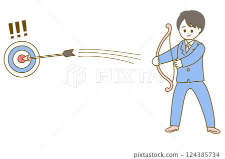 A pop vector illustration of a businessman shooting a target with a bow and arrow 124385734