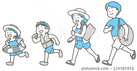 Illustration set of summer family in swimsuits 124385918