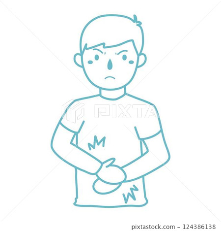 hand drawn man having stomach ache 124386138