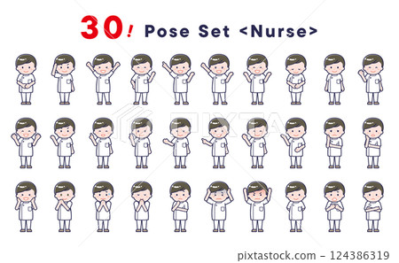 "Nurse" pose illustration set of 30 "Nurse" pose illustration set of 30 124386319