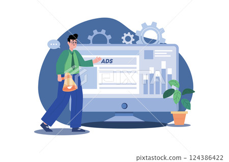 Man Checking Advertisement Illustration Concept 124386422