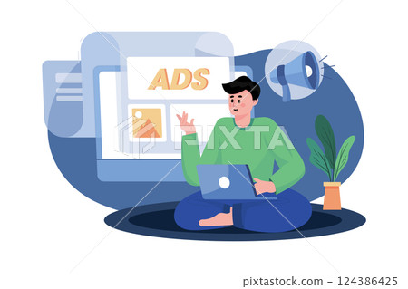 Marketing Employee Posting Ads Illustration 124386425