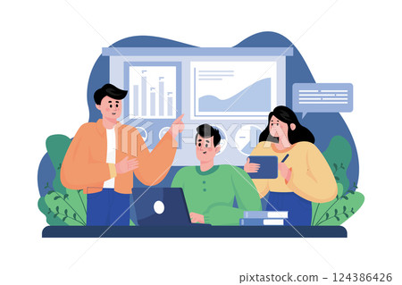 Marketing Team Discussing Marketing Strategy Illustration 124386426