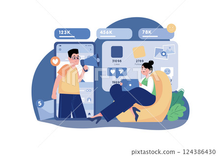 Male And Female Marketing Employees Doing Social Media Marketing 124386430