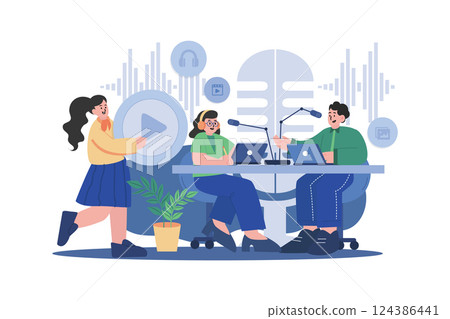 Podcasting Team Illustration concept. A flat illustration isolated on white background 124386441