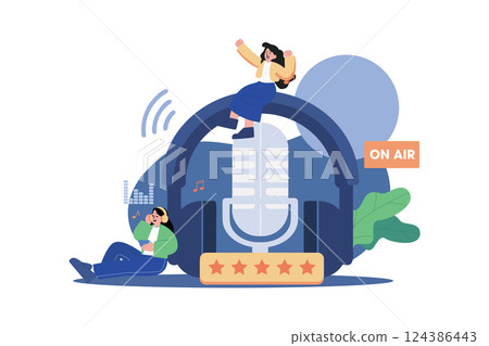 Trending Podcast Illustration concept. A flat illustration isolated on white background Trending Podcast Illustration concept. A flat illustration isolated on white background 124386443