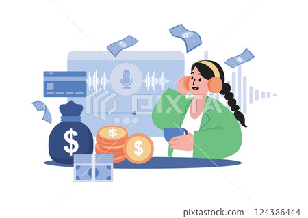 Podcast Monetizing Illustration concept. A flat illustration isolated on white background 124386444