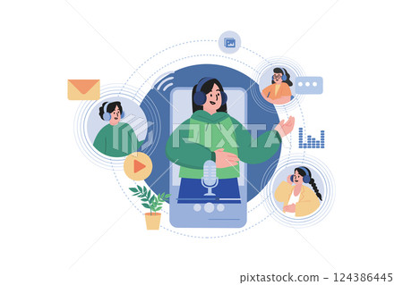 Podcast Community Illustration concept. A flat illustration isolated on white background Podcast Community Illustration concept. A flat illustration isolated on white background 124386445