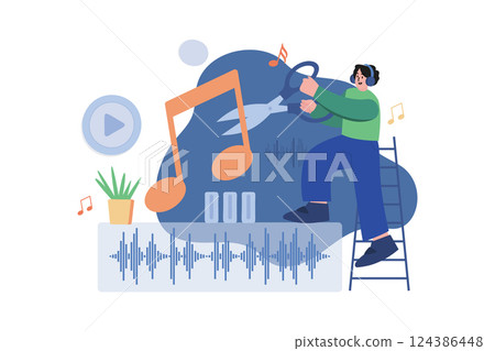 Audio Processing Illustration concept. A flat illustration isolated on white background 124386448