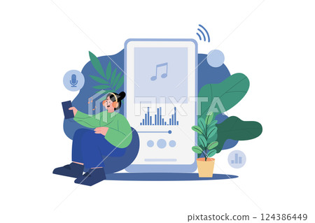 Mobile Podcast Illustration concept. A flat illustration isolated on white background Mobile Podcast Illustration concept. A flat illustration isolated on white background 124386449