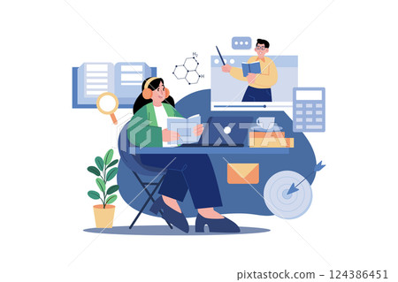 Girl Attending The Online Class 124386451