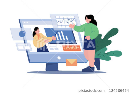 Women Doing An Online Certificate Course Illustration concept. A flat illustration isolated on white background Women Doing An Online Certificate Course Illustration concept. A flat illustration isolated on white background 124386454