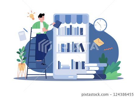 Student Using Digital Library 124386455