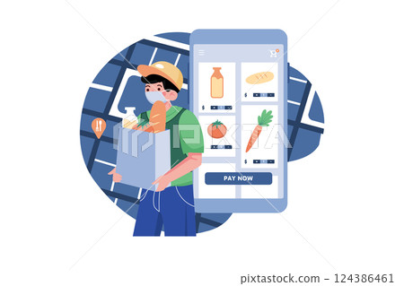 Man Delivering Food While Wearing A Medical Mask 124386461