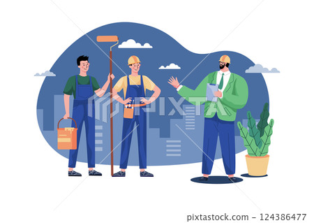 Construction Site Manager Showing Details To Worker 124386477