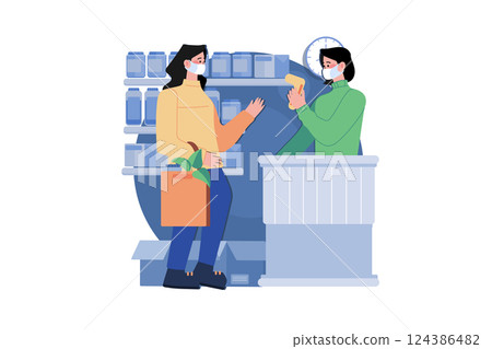 Temperature Checking At The Supermarket Illustration 124386482