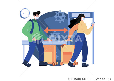 Social Distancing In Airport Illustration Concept 124386485
