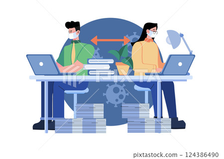 Office Employee At A Safe Social Distance Office Employee At A Safe Social Distance 124386490