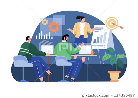 Business Team Working On Marketing Goals 124386497