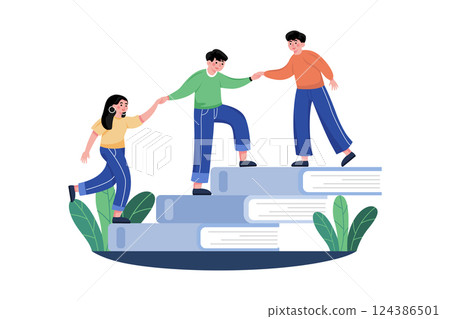 Students Walking On Books Stairs 124386501