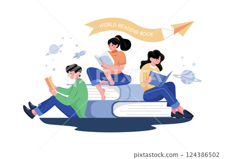 World Reading Book Illustration Concept 124386502