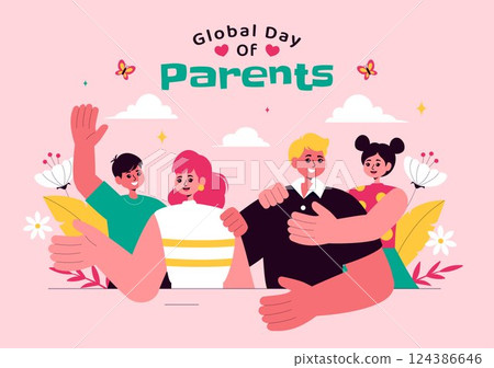 Global Day of Parents Vector Illustration featuring the Importance of Parenthood and Togetherness Between Mother, Father, and Kids in a Background 124386646